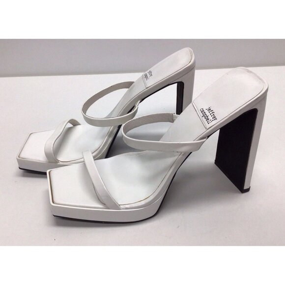 JEFFREY CAMPBELL Hustler White Patent Leather Platform Strap Heel Sandals Sz 10 - Picture 1 of 14
